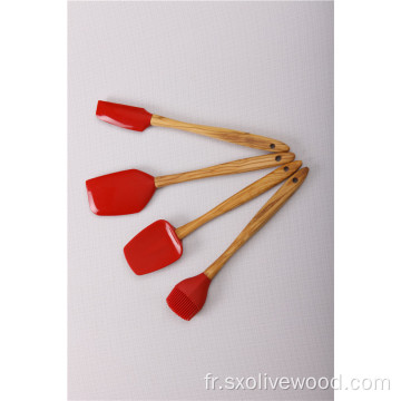 Spatule / brosse en silicone avec manche en bois d&#39;olivier